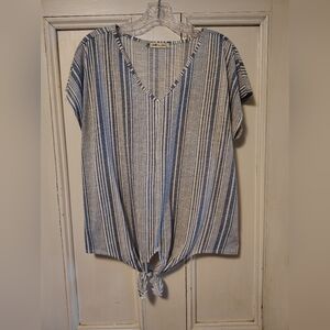 All In Love Striped Tie-Front Top Size Large